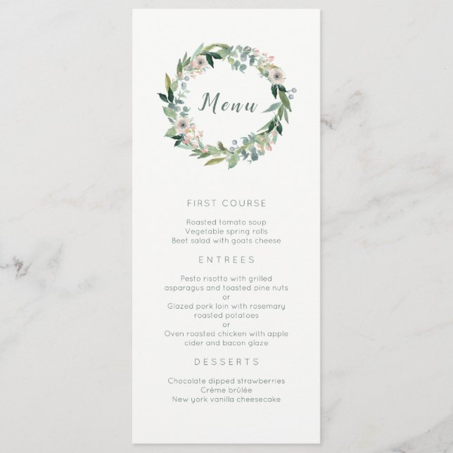 Elegant Floral Wreath Wedding Menu (Front)