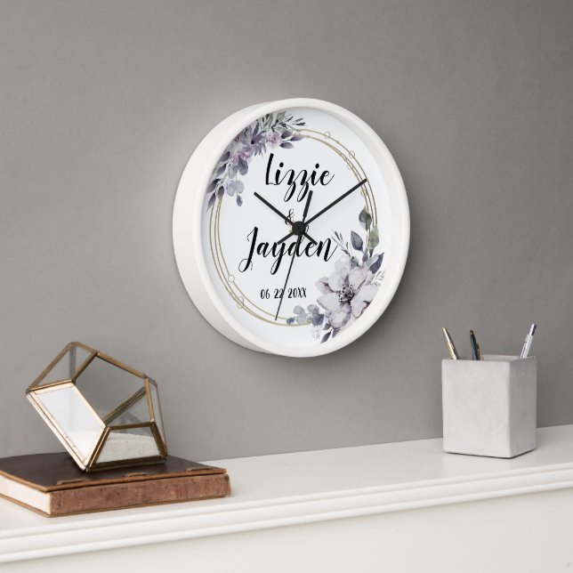 Elegant Floral Wreath  Wedding Personalised   Clock (Office)