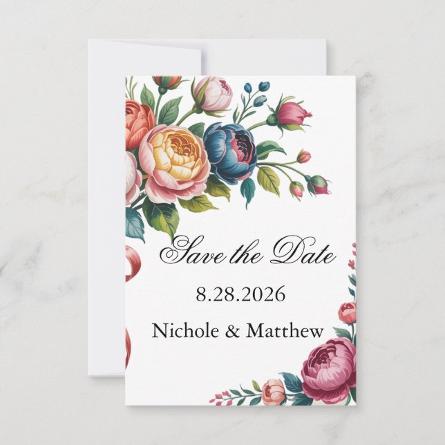 Elegant Floral Wreath Wedding Save The Date (Front)