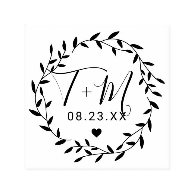 Elegant Floral Wreath Wedding Self-inking Stamp (Design)