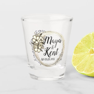 Elegant Floral Wreath Wedding Shot Glass