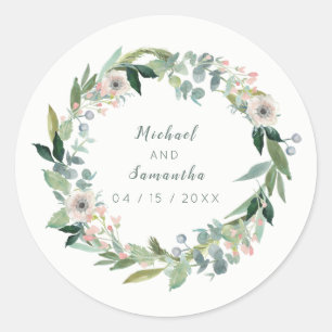 Elegant Floral Wreath Wedding Stickers
