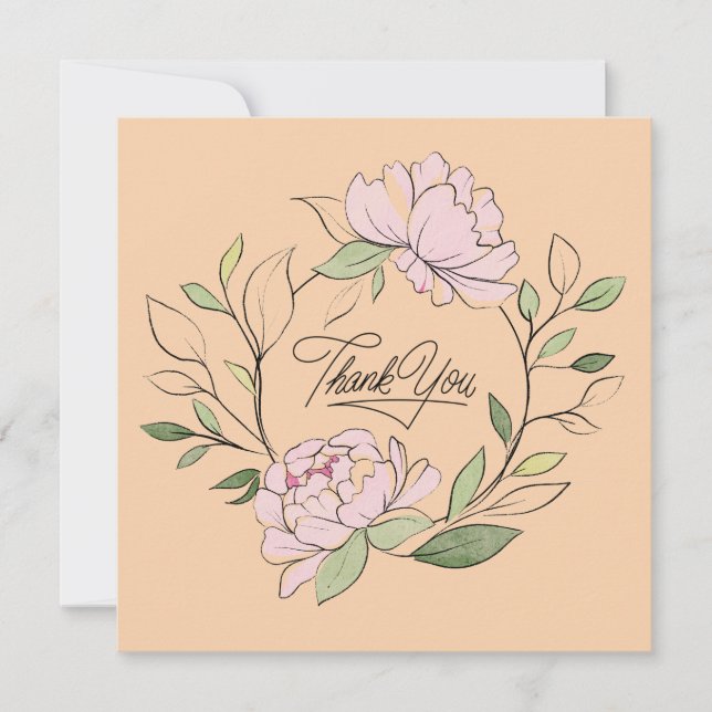 Elegant Floral Wreath Wedding Thank You (Front)