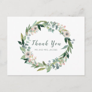Elegant Floral Wreath Wedding Thank You Postcard