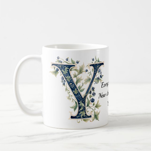 Elegant Floral Y Monogram Coffee Mug (Left)