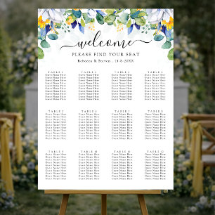 Elegant floral yellow and blue watercolor wedding poster