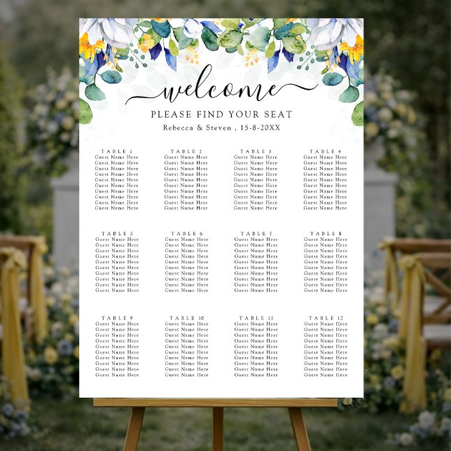Elegant floral yellow and blue watercolor wedding poster (Creator Uploaded)