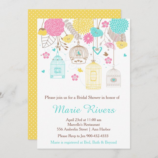 Elegant Floral Yellow and Pink Bridal Shower Invitation (Front/Back)