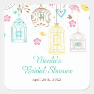 Elegant Floral Yellow and Pink Bridal Shower Square Sticker