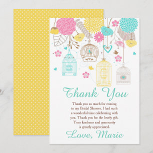 Elegant Floral Yellow and Pink Bridal Shower Thank You Card