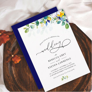 Elegant floral yellow blue white wedding  invitation