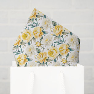 Elegant Floral Yellow Chryanthemum and Peony Tissue Paper