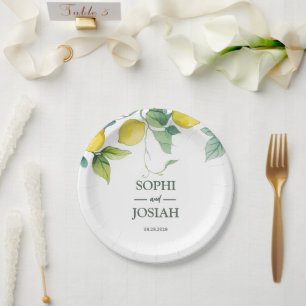 Elegant floral yellow lime lemon wedding paper plate