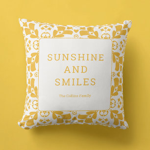 Elegant Floral Yellow Pattern Modern Custom Name Cushion
