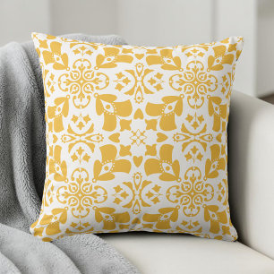 Elegant Floral Yellow Pattern Modern Symmetrical Cushion