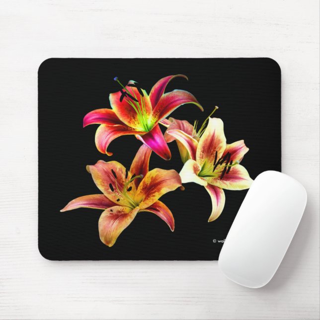 Elegant Floral Yellow Pink Daylilies Flowers Mouse Mat (With Mouse)