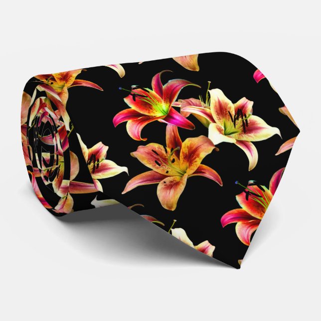 Elegant Floral Yellow Pink Orange Daylilies Tie (Rolled)