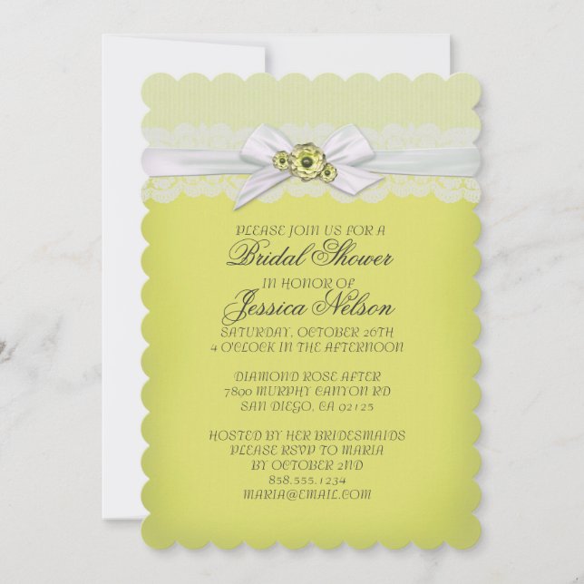 Elegant Floral Yellow Ribbon Shower Invite (Front)