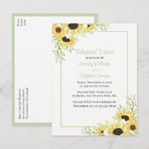 Elegant Floral Yellow Sunflower Rehearsal Dinner Invitation Postcard