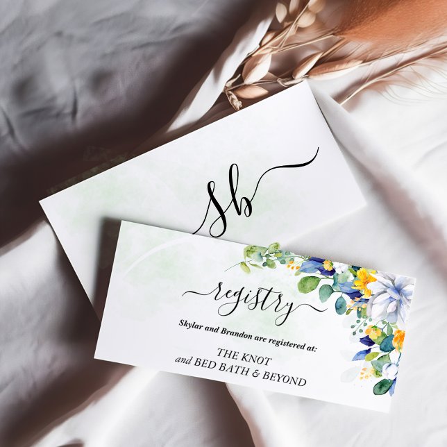 Elegant floral yellow white blue wedding  enclosure card (Creator Uploaded)