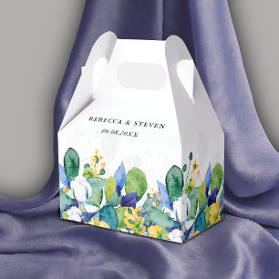 Elegant floral yellow white blue wedding favour box