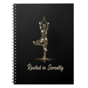 Elegant Floral Yoga Tree Pose Rooted in Serenity Notebook