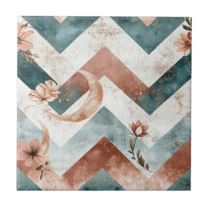 Elegant Floral Zigzag with Warm Lunar Highlights Tile