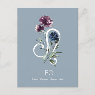 Elegant Floral Zodiac Star Sign Leo Postcard