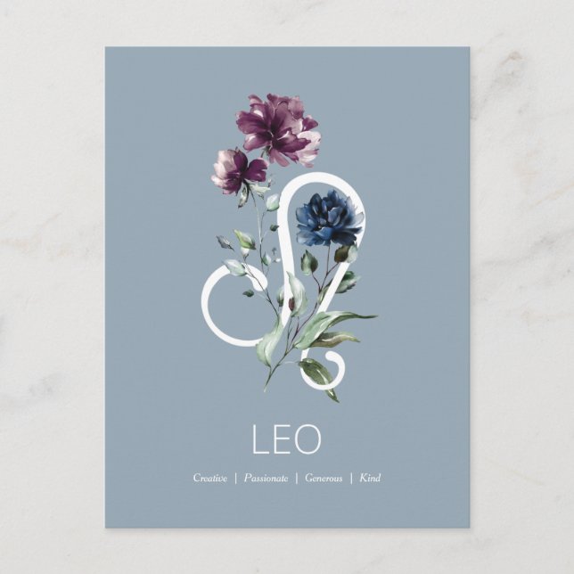 Elegant Floral Zodiac Star Sign Leo Postcard (Front)