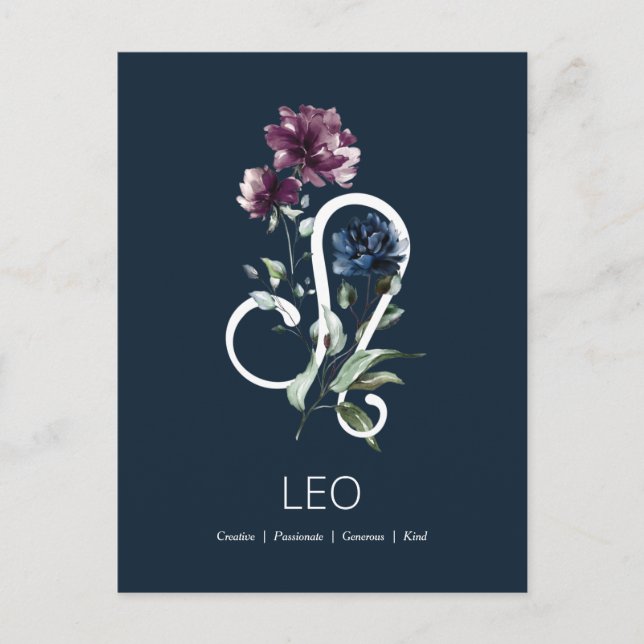 Elegant Floral Zodiac Star Sign Leo Postcard (Front)