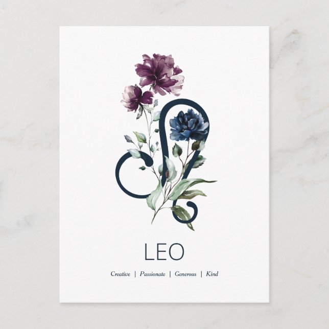 Elegant Floral Zodiac Star Sign Leo Postcard (Front)