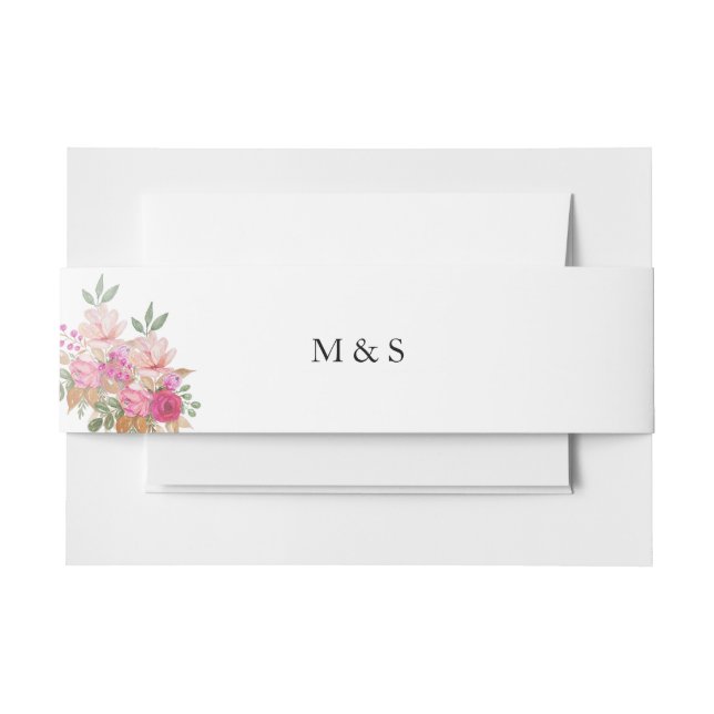 Elegant FloralArrangement Watercolor Art Invitation Belly Band (Front Example)