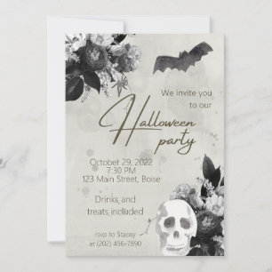 Elegant Florals and Skull Halloween Party Invitati Invitation