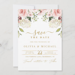 ELEGANT FLORALS BLUSH ROSE WEDDING SAVE THE DATE I INVITATION