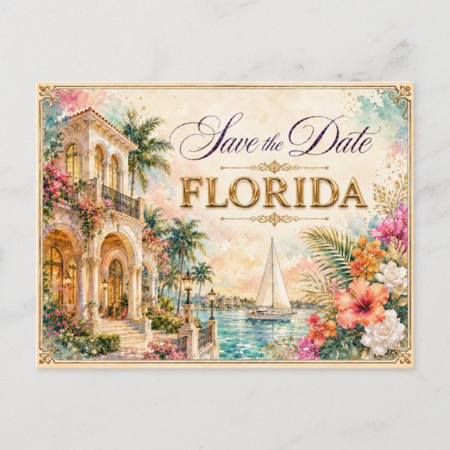 Elegant Florida Save the Date Wedding Invitation Postcard (Front)