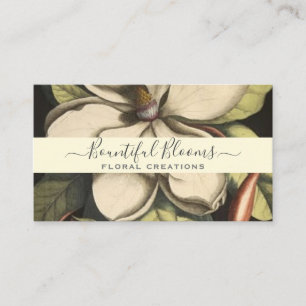 Elegant Florist Cream Sage Monogrammed Magnolias Business Card