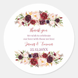 Elegant Florral Custom Wedding Classic Round Sticker