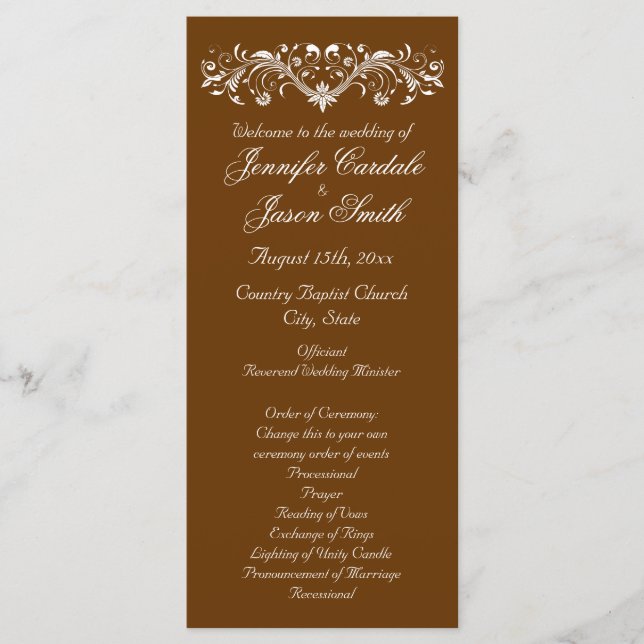 Elegant Flourish Brown Fall Wedding Programs Programme (Front)