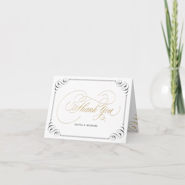Elegant flourish calligraphy vintage thank you card (Front)