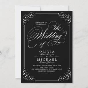 Elegant flourish calligraphy vintage wedding invitation