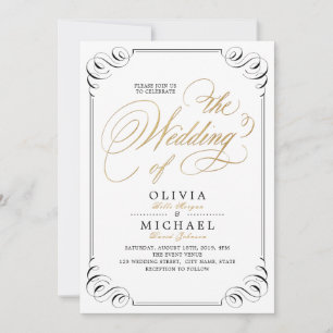 Elegant flourish calligraphy vintage wedding invitation