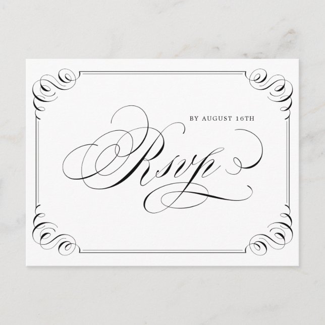 Elegant flourish calligraphy vintage wedding RSVP Invitation Postcard (Front)