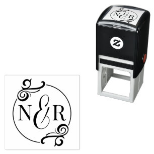 Elegant Flourish Chic Typographic Wedding Monogram Self-inking Stamp