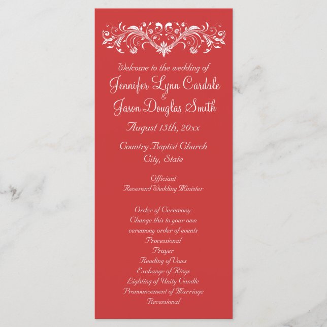 Elegant Flourish Coral Peach Wedding Programs Programme (Front)