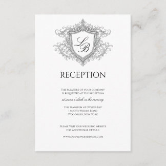 Elegant Flourish Crest Monogram Reception Card