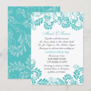 Elegant Flourish Curly Turquois Wedding Invitation