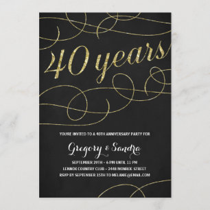 Elegant Flourish   Faux Gold Foil 40th Anniversary Invitation