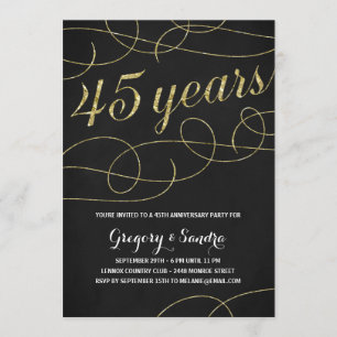 Elegant Flourish   Faux Gold Foil 45th Anniversary Invitation