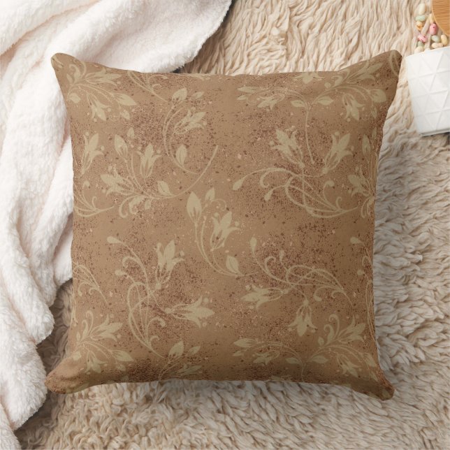 Elegant Flourish Leaves Brown Grunge Cushion (Blanket)