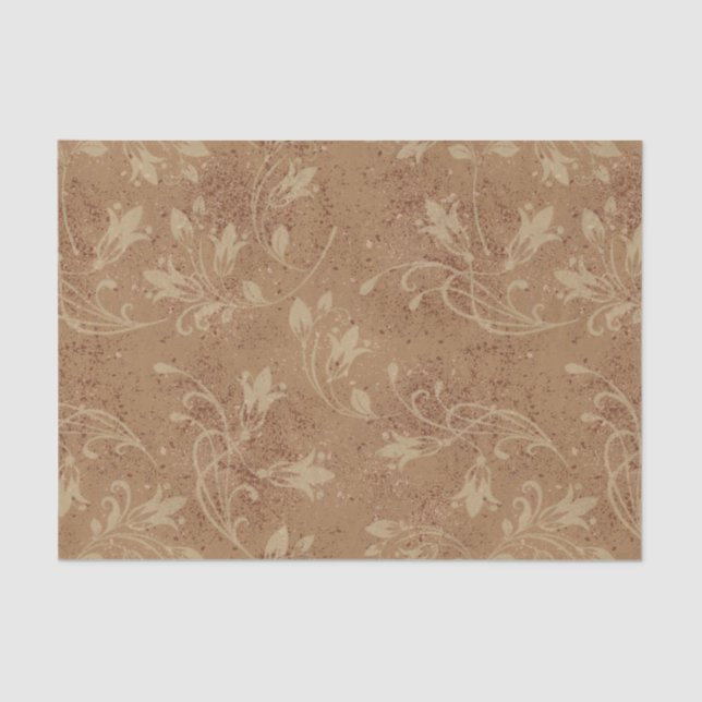Elegant Flourish Leaves Brown Grunge Tissue Paper (Front)